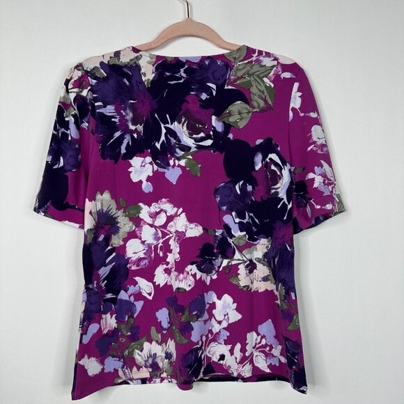 NWT White House Black Market V-Neck Puff Sleeve Top Floral Bunches Baie #WHBM31 - Picture 3 of 9
